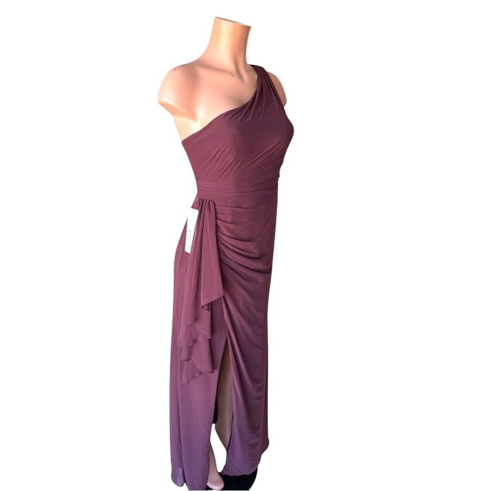 Azazie Maive One Shoulder Sangria Chiffon Dress Size 4 - Picture 13 of 16